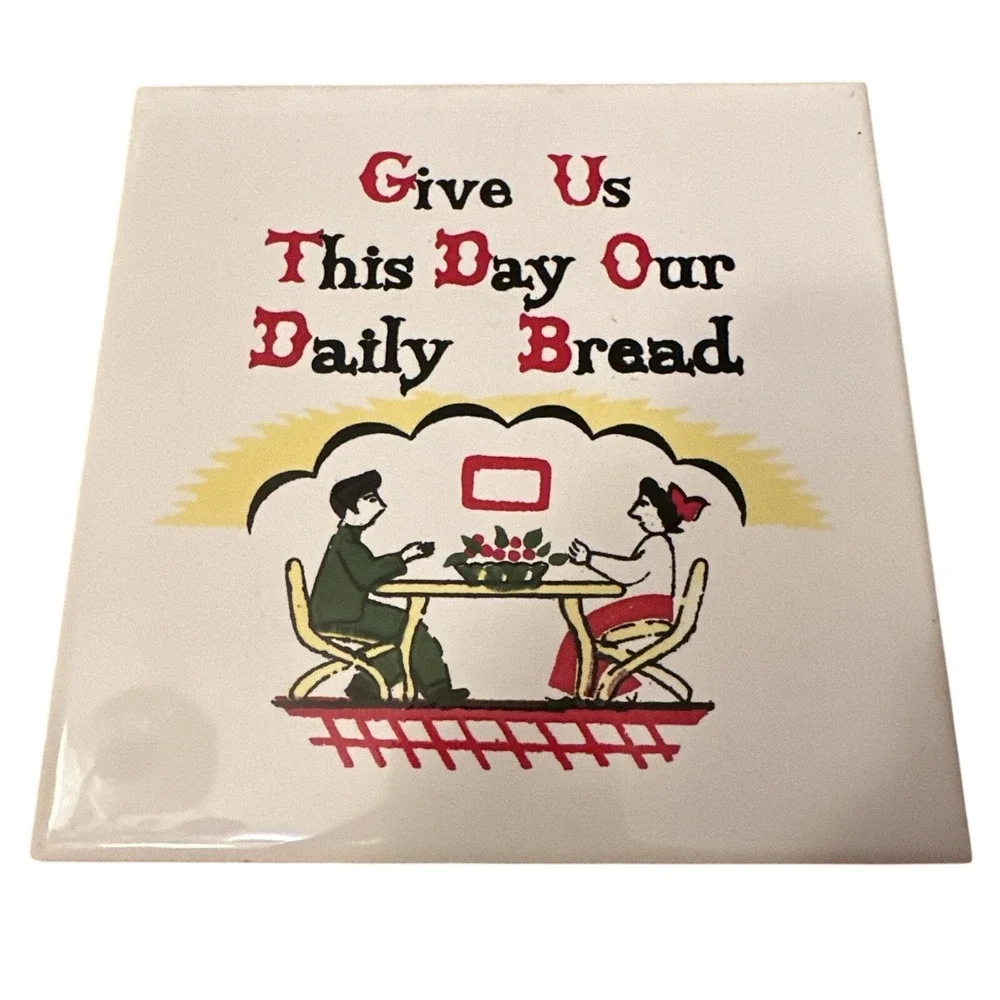 M.G. Japan Give Us This Day Our Daily Bread Tile Trivet 6x6 White Vintage Good‎